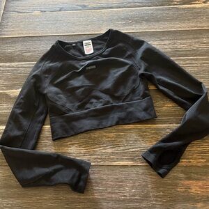 Gymshark cropped cut out back Black Long Sleeve workout athletic top small